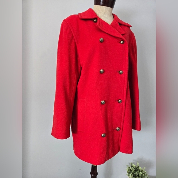 AQUASCUTUM OF LONDON Women's Red Double-Breasted Virgin Wool Coat. Size 10 - Picture 2 of 15